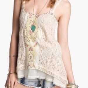 Free People Maya‎ Sequined Embellish
Crochet Macrame Open Knit Tank Top.